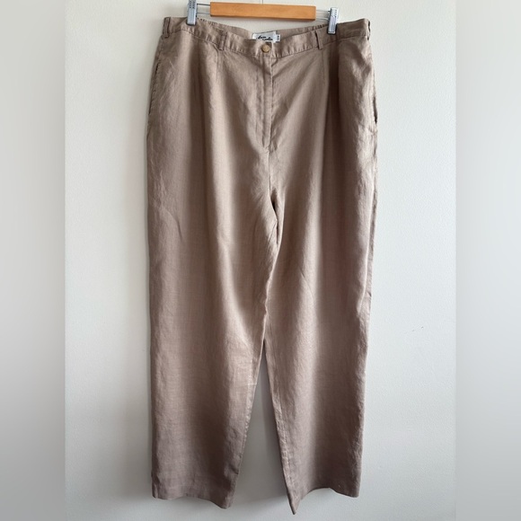 Ann Gerlin linen pants vintage sz US 18 tan - Picture 1 of 13
